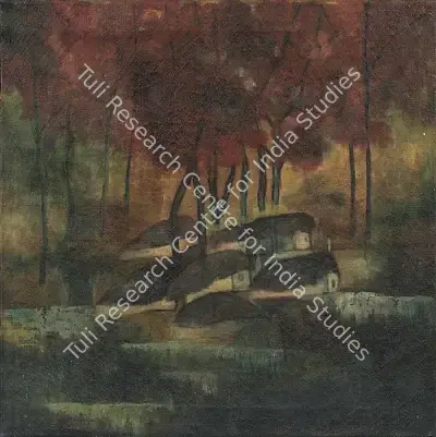 Sailoz Mookherjea (Artist), Village Scene, 1949, Painting