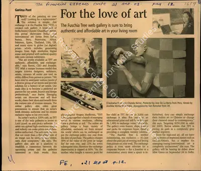 Garima Pant (Reporter), For the love of art, 2008, Newspaper Clipping
