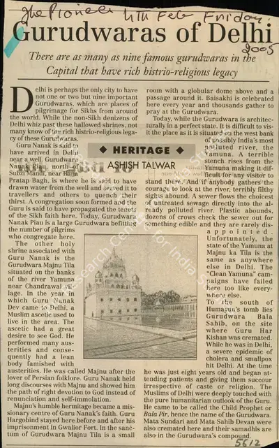Ashish Talwar (Writer), Gurudwaras of Delhi, 2005, Newspaper Clipping