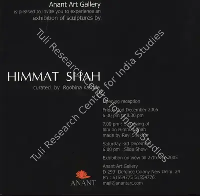 Himmat Shah (Artist), An Exhibition of Sculptures by Himmat Shah, 2005, Solo Exhibition Invitation