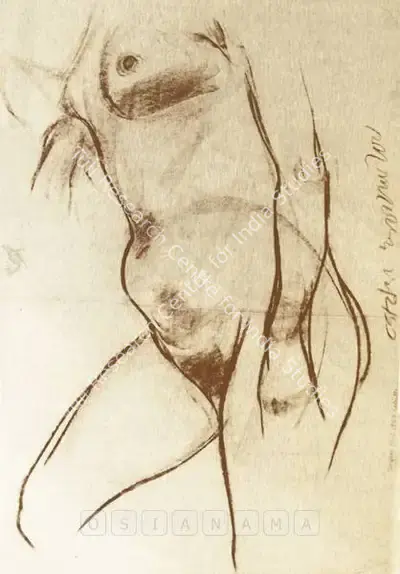 Jogen Chowdhury (Artist), Torso -I (Life Study), 1963, Drawing