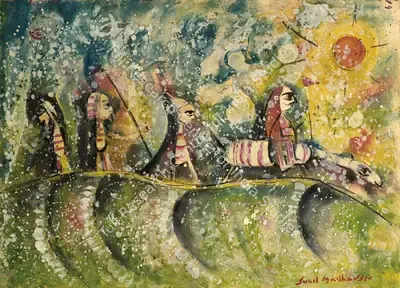 Sen, Sunil Madhav (Artist). Villagers Are Going To Market, n.d. | Painting, Os.Mum/19.01.08, 2008 · Osian's