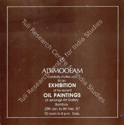 K.M. Adimoolam (Artist), An Exhibition of his recent Oil Paintings, 1987, Solo Exhibition Invitation