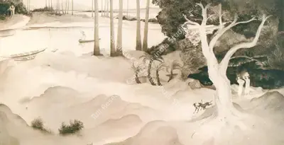 Attributed to Katsuda (Artist), By the River Bank, Painting