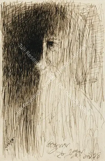 Rabindranath Tagore (Artist), Untitled (Self Portrait), 1934, Drawing