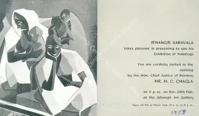 Jehangir Sabavala (Artist), Jehangir Sabavala, 1953, Solo Exhibition Invitation
