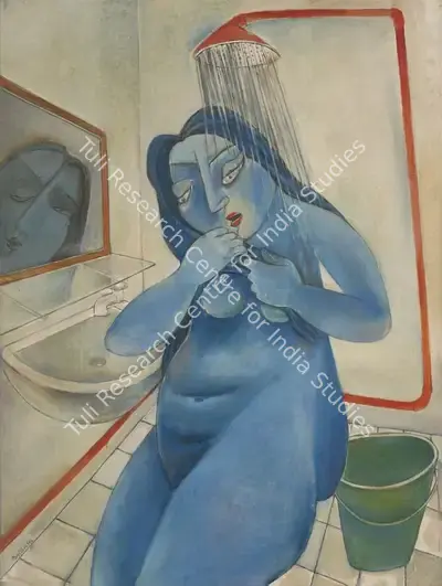 Paritosh Sen (Artist), Woman Under The Shower, 1990, Painting