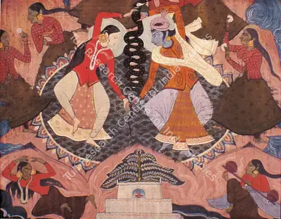 Shankar Palsikar (Artist), Dancers With Snake, 1952, Painting