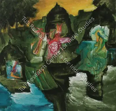 Manu Parekh (Artist), Festival At Benaras Temple II, 2004, Painting