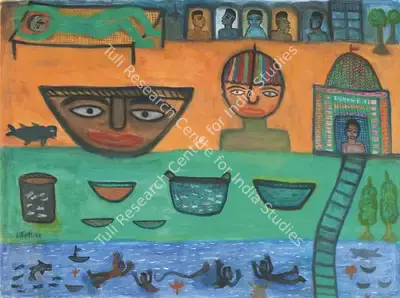 Madhavi Parekh (Artist), Temple near River, 1998, Painting