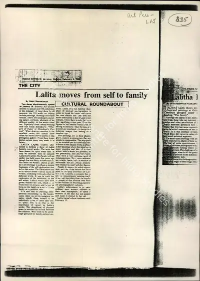 Rinki Bhattacharya (Reporter), Lalita Moves from Self to Family, 1986, Newspaper Clipping