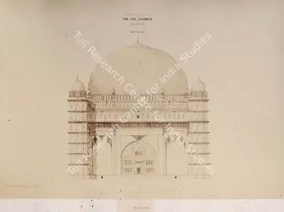 Unknown (Photographer), Plans and Sections of The Gol Goomuz at Beejapoor. Front Elevation, 1850, Antiquarian Photograph