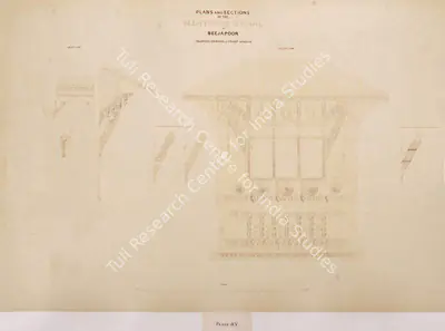 Unknown (Photographer), Plan and Sections of the Mehturee Mahal at Beejapoor, 1850, Antiquarian Photograph