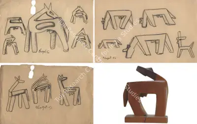 Dhanraj Bhagat (Artist), Study For The Horse Series, 1950, Drawing