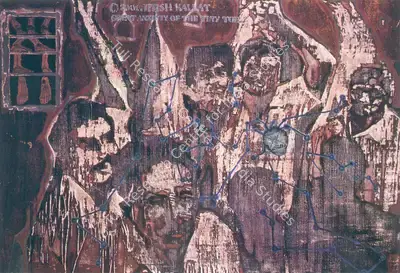 Kallat, Jitish (Artist). Great Anxiety Of The Tiny Toe. Mixed media on canvas, 2001 | Painting | FineArts | 00372676