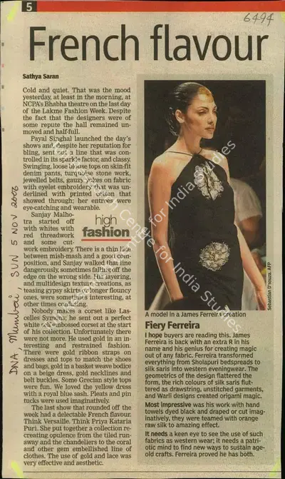Sathya Saran (Reporter), French Flavour, 2006, Newspaper Clipping