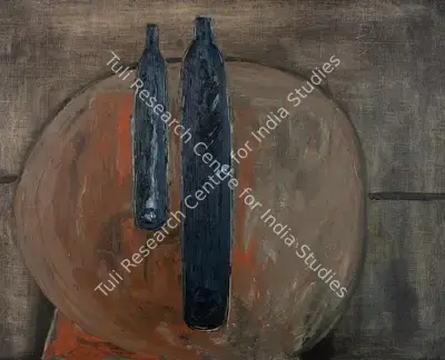 S.K. Bakre (Artist), Still Life - Two Bottles on a Table Top, 1960, Painting