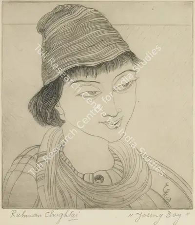 M.A.R. Chughtai (Artist), Young Boy, Graphic Art