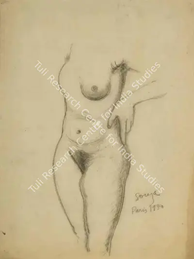 F.N. Souza (Artist), Untitled (Standing nude), 1950, Drawing