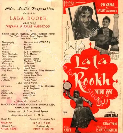 Ismat Chughtai (Producer), Lala Rookh, 1958, Song-Synopsis Booklet