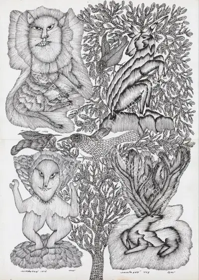 Jangarh Singh Shyam (Artist), Raksa, Hiran (Raksa, Deer) (Gond Art), 1995, Painting