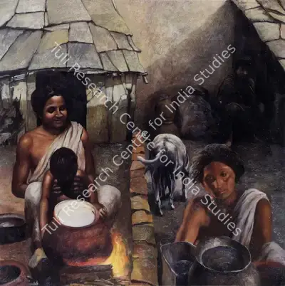 Bhattacharjee, Bikash (Artist). Two Sisters No.2. Oil on canvas, 1982 | Painting | FineArts | 00371767