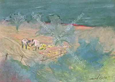 Gopal Ghose (Artist), People in the Fields, 1958, Painting