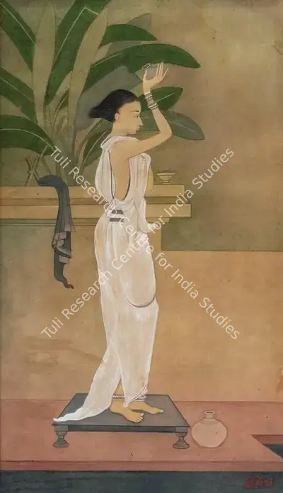 Majumdar, Kshitindranath (Artist). Lady Bathing, n.d. | Painting, Os.Del/27.02.19, 2019 · Osian's