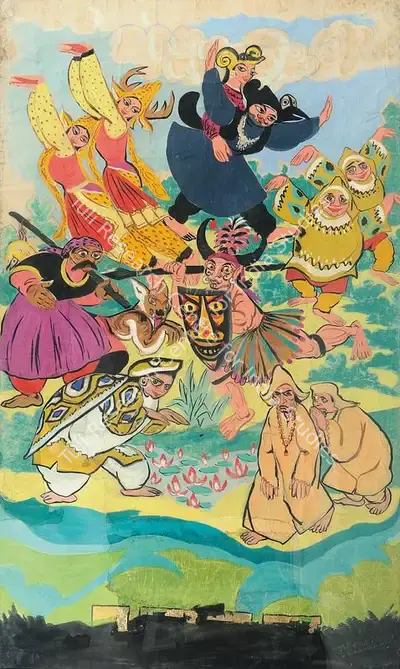 Chittaprosad (Artist). Folk Dance, early/mid 1950s | Painting, Os.Mum/26.10.18, 2018 · Osian's