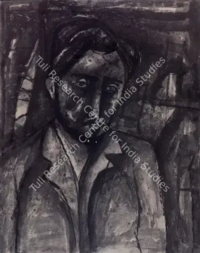 Ramkumar (Artist). Self Portrait. Grey wash on paper, 1967 | Drawing | FineArts | 00371287
