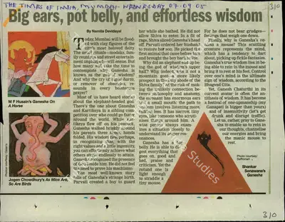 Namita Devidayal (Reporter), Big Ears, Pot Belly, and Effortless Wisdom, 2005, Newspaper Clipping