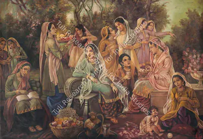 Ustad Allah Bukhsh (Artist), Untitled (Village Girls), 1954, Painting