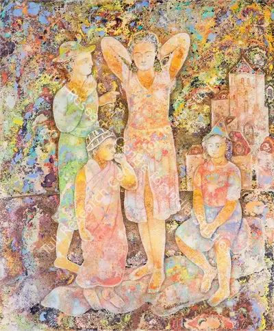 Sakti Burman (Artist), In the Church Garden, 2001, Painting
