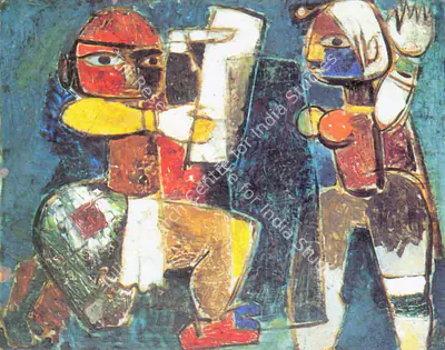 M.F. Husain (Artist), Puppets, 1953, Painting