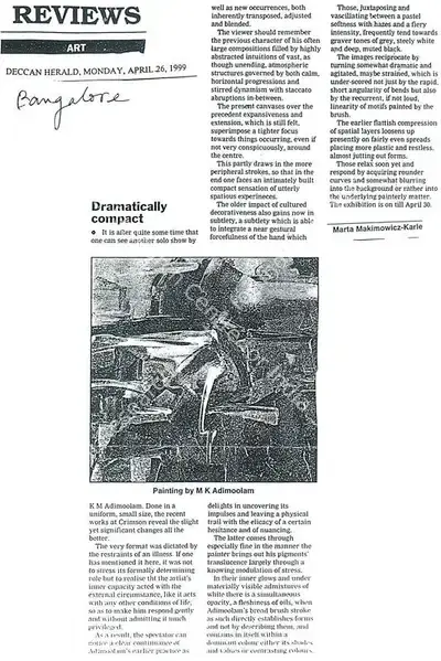 Marta Jakimowicz Karle (Writer), Dramatically Compact, 1999, Newspaper clipping