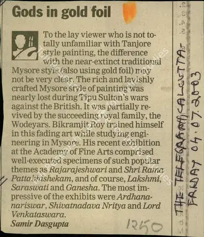 Samir Dasgupta (Reporter), Gods in Gold Foil, 2003, Newspaper Clipping