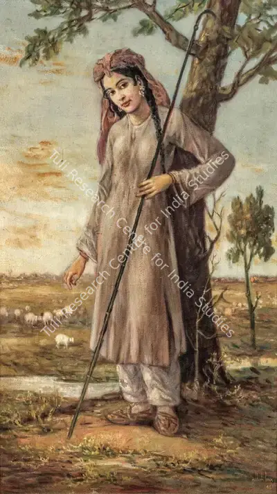 Ustad Allah&nbsp;Bukhsh (Artist), Untitled (Shepherd Girl), 1961, Painting