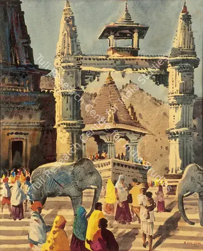 Bimal Dasgupta (Artist), Meera Bai Temple [Jaipur], 1940, Painting