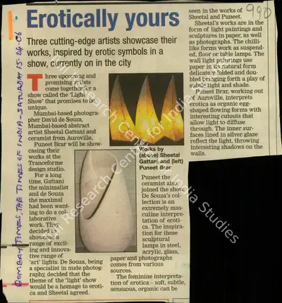 Erotically Yours, 2006, Newspaper Clipping