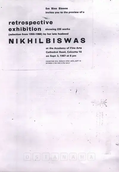 Biswas, Nikhil (Artist). Nikhil Bishwas - Retrospective Exhibition showing 235 works. Calcutta: Academy of Fine Arts, 1967 | Solo Exhibition Invitation | FineArts | 00858921