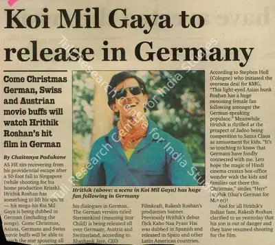 Chaitanya Padukone (Reporter), Koi Mil Gaya to Release in Germany, 2005, Newspaper Clipping