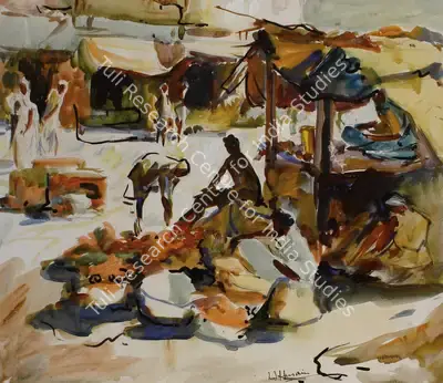 M.F. Husain (Artist), Market Stall, 1947, Painting