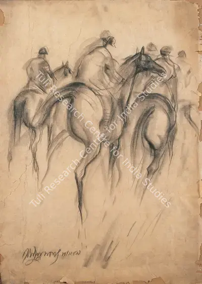 Sunil Das (Artist), Racing Horse Series, 1958, Drawing