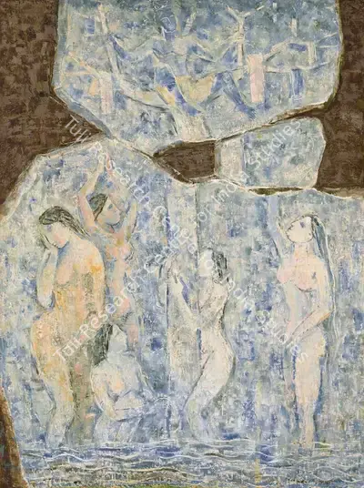 K.K. Hebbar (Artist), A Tale in Stone, 1962, Painting