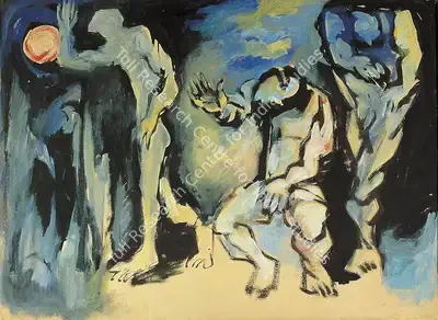 Biswas, Nikhil (Artist). Man and Moon. Watercolour, early 1960s | Painting | FineArts | 00371614
