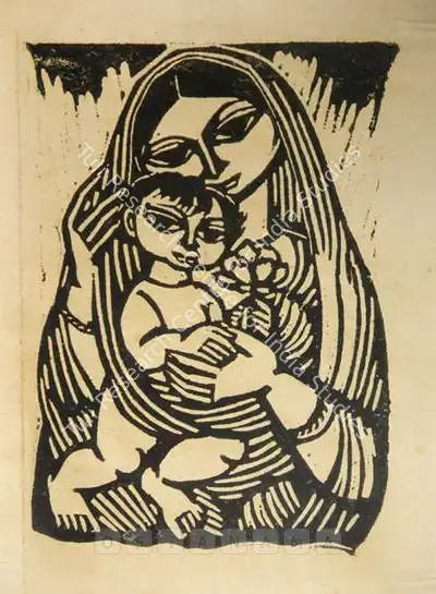 Chittaprosad (Artist), Mother And Child, Graphic Art