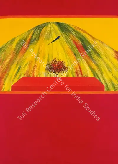 J. Swaminathan (Artist), Untitled (Bird, Tree and Mountain), 1983, Painting