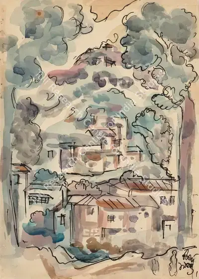 Mukherjee, B.B. (Artist). Untitled (Hilltop), 1956 | Painting, Ch.NeY/30.03.22, 2022 · Christie's