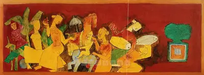 M.F. Husain (Artist), Dolls Wedding, 1955, Painting