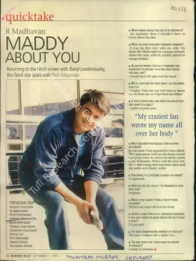 R. Madhavan (Reporter), Maddy About You, 2005, Newspaper Clipping